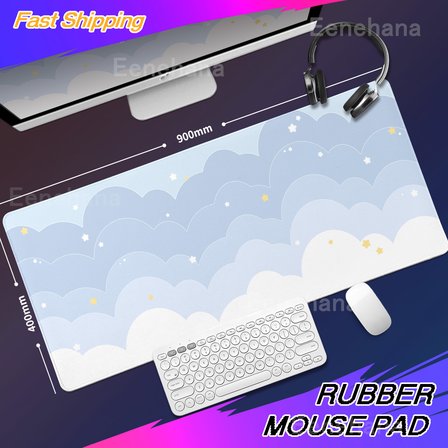 Pc Gaming Cloud - Light Blue Pink Clouds Desk Mat